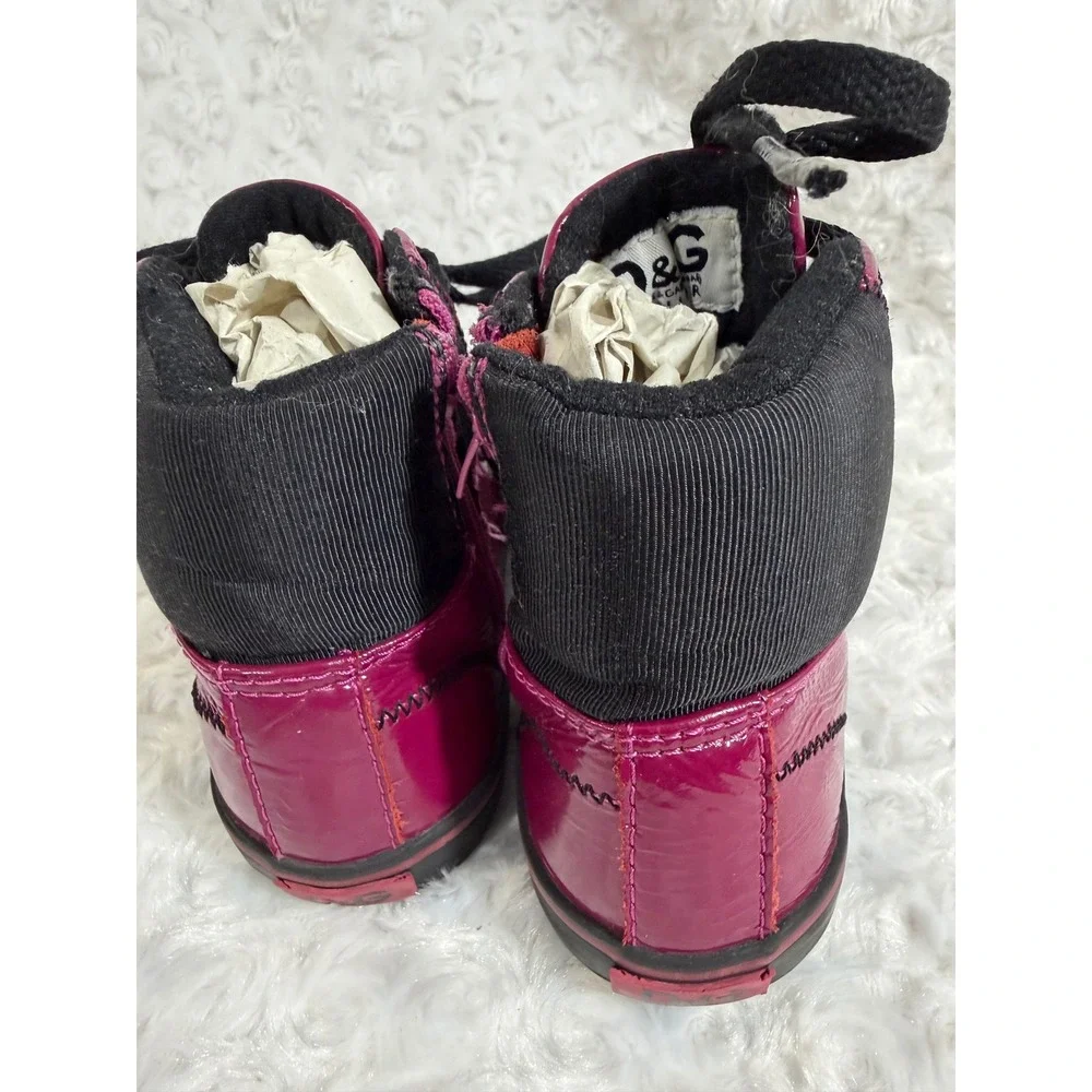 D&G Junior Dolce & Gabbana Girls‎ Magenta Patent Leather High Top Sneakers
